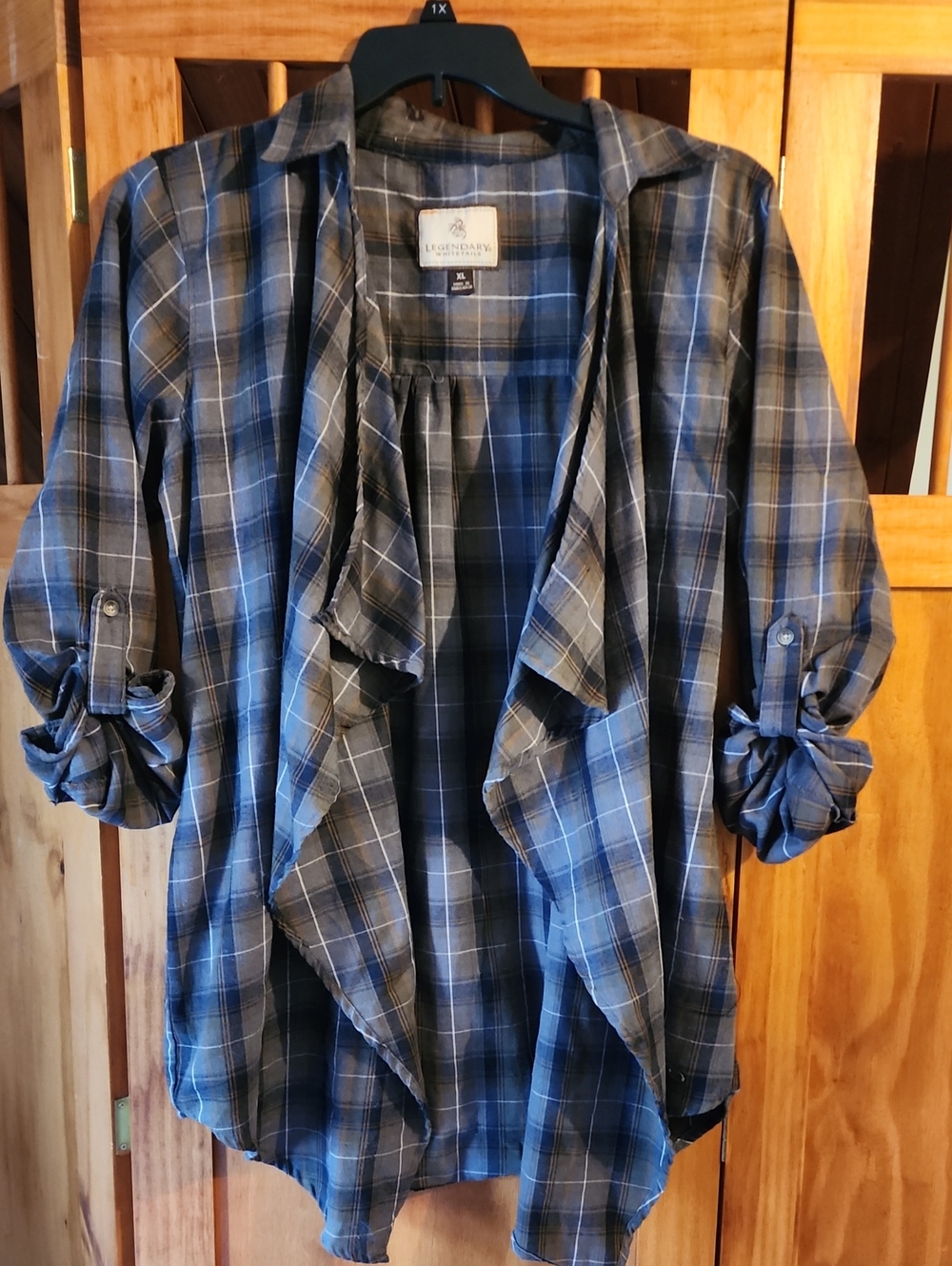 Legendary Whitetails Blue and Gray Plaid Draped Shirt Jacket